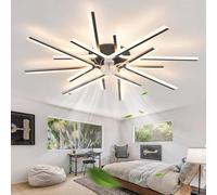 Grand Ventilateur de Plafond Avec Lumière Dimmable à Six Vitesses - Moderne Lustre Réversible Avec Télécommande Pour Chambre Salon, Noir 90CM