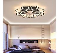 Grand Ventilateur De Salon Floral Avec Lumière, Ventilateur De Plafond Design À 6 Vitesses LED Dimmable, Moteur DC Réversible, Modes Hiver Et Été, Plafonnier Avec Ventilateur Et Minuterie-Black||80CM