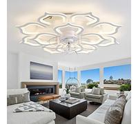 Grand Ventilateur De Salon Floral Avec Lumière, Ventilateur De Plafond Design À 6 Vitesses LED Dimmable, Moteur DC Réversible, Modes Hiver Et Été, Plafonnier Avec Ventilateur Et Minuterie-White||80CM
