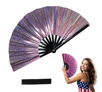 Grand ventilateur laser pliable holographique à paillettes pour festivals lridescents, tenues arc-en-ciel, décoration de la maison et refroidissement en diverses occasions (violet)