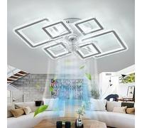Grand Ventilateur Plafond Avec Lumiere Cadre Carré Moderne Smart Luminaire Ventilateur Plafonnier Avec Télécommande APP Dimmable Mémoire Cristaux Lustre Chambre Ventilateur 6 Vitesses Réversible Salon