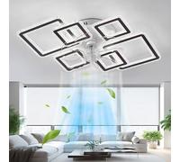 Grand Ventilateur Plafond Avec Lumiere Cadre Carré Moderne Smart Luminaire Ventilateur Plafonnier Avec Télécommande APP Dimmable Mémoire Cristaux Lustre Chambre Ventilateur 6 Vitesses Réversible Salon