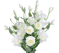 Grand Verde Eustoma Lot de 4 Fleurs artificielles de 76,2 cm de Long pour la fête des mères Bouquet de douzaines de Fleurs en Soie pour Loisirs créatifs, décoration d'intérieur (Blanc)