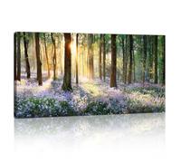 Grand Violet Lavande Jungle Tableau Decoration Murale Avec Bois Soleil Forêt Paysage Impression Sur Toile Nature Lavande Jardin Peinture Sur Toile Maison Décoration pour Salon Chambre Cuisine 50X100cm