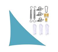 Grand voile d'ombrage triangulaire à angle droit - Bloque 98 % des UV - Avec kit de fixation - Pour activités de pelouse, terrasse, jardin, jardin - Bleu clair - 5 x 5 x 7,1 m