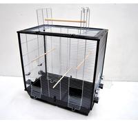 Grand Volière Cage À Oiseaux Ollesch Pour Perroquets Chrom Noir Avec Perchoir