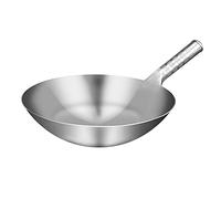 Grand Wok, poêle à Frire en Acier Inoxydable 430, poêle antiadhésive épaisse, poêle Commerciale à Fond Rond Non revêtu avec poignée isolée en Acier inoxydable-38 cm