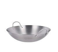 Grand wok professionnel multifonction en acier inoxydable non revêtu de 3460 cm avec poignée d'assistance, idéal pour sauter, saisir et cuisiner la cuisine asiatique