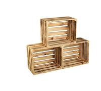 GrandBox Caisse en Bois à vin et Fruits Flame-Box, Lot de 3, Caisse de décoration, Rangement Vintage Shabby Chic, Chauffage