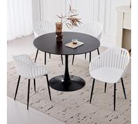 GrandCA HOME 80 cm Ensemble Table Ronde et 4 Chaises, Convient pour la Cuisine, Le Patio, Le Jardin, Le Balcon ou la Salle à Manger (Noir + Blanc+ Pieds de Chaise en Métal)