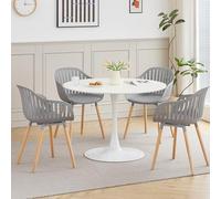GrandCA HOME 80 cm Ensemble Table Ronde et 4 Chaises, Convient pour la Cuisine, Le Patio, Le Jardin, Le Balcon ou la Salle à Manger (Blanc + Gris + Pieds de Chaise)