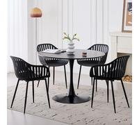 GrandCA HOME 80 cm Ensemble Table Ronde et 4 Chaises, Convient pour la Cuisine, Le Patio, Le Jardin, Le Balcon ou la Salle à Manger (Blanc + Noir + Pieds de Chaise en Métal)
