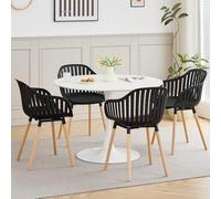 GrandCA HOME 80 cm Ensemble Table Ronde et 4 Chaises, Convient pour la Cuisine, Le Patio, Le Jardin, Le Balcon ou la Salle à Manger (Blanc + Noir + Pieds de Chaise)