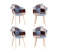GrandCA HOME Chaise de Salle à Manger Lot de 4 Chaises de Cuisine Rembourrées en Tissu Patchwork, Pieds en Bois de Hêtre Massif，Gris Bleu Clair