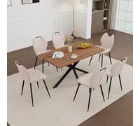 GrandCA HOME Ensemble de Salle à Manger carré 7 pièces,Table de 140 cm avec 6 chaises rembourrées en Velours hollandais,Idéal pour Cuisine, Salon et Salle à Manger (Foncé+Beige)