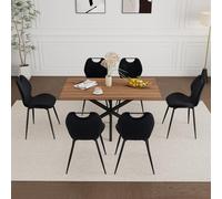 GrandCA HOME Ensemble de Salle à Manger carré 7 pièces,Table de 140 cm avec 6 chaises rembourrées en Velours hollandais,Idéal pour Cuisine, Salon et Salle à Manger (Foncé+Noir)