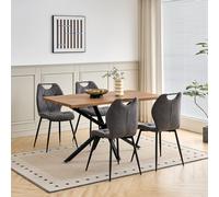 GrandCA HOME Ensemble Table et Chaises de Salle à Manger 5 Pièces,Table Carrée de 140cm, 4 Chaises Rembourrées,Convient aux Cuisines et Salles à Manger (Aspect Bois foncé+Gris)