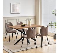 GrandCA HOME Ensemble Table et Chaises de Salle à Manger 5 Pièces,Table Carrée de 140cm, 4 Chaises Rembourrées,Convient aux Cuisines et Salles à Manger (Aspect Bois foncé+Brun)