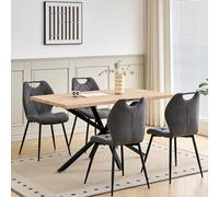 GrandCA HOME Ensemble Table et Chaises de Salle à Manger 5 Pièces,Table Carrée de 140cm, 4 Chaises Rembourrées,Convient aux Cuisines et Salles à Manger (Grain de Bois Clair+Gris)