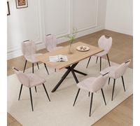 GrandCA HOME Ensemble Table et Chaises de Salle à Manger 7 Pièces,Table Carrée de 140cm, 6 Chaises Rembourrées,Convient aux Cuisines et Salles à Manger (Grain de Bois Clair+Beige)