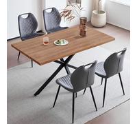 GrandCA HOME Ensemble Table et chaises de Salle à Manger,Table carrée de 140 cm et 4 chaises de Cuisine rembourrées,Convient aux Cuisines et salles à Manger (Bois foncé veiné+Gris)