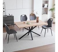 GrandCA HOME Ensemble Table et chaises de Salle à Manger, Table carrée de 140 cm et 4 chaises de Cuisine rembourrées, Convient aux Cuisines et salles à Manger (Bois Clair + Gris)
