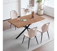 GrandCA HOME Ensemble Table et chaises de Salle à Manger,Table carrée de 140cm et 4 chaises de Cuisine rembourrées,Convient aux Cuisines et salles à Manger(Bois foncé veiné+Beige)