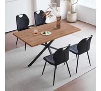 GrandCA HOME Ensemble Table et chaises de Salle à Manger, Table carrée de 140cm et 4 chaises de Cuisine rembourrées, Convient aux Cuisines et salles à Manger(Bois foncé veiné+Noir)