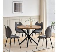GrandCA HOME Ensemble Table et Chaises de Salle à Manger,Table Ronde de 100cm avec 4 Chaises Rembourrées Modernes,Convient Aux Salles à Manger et Aux Cuisines (Foncé + Gris)