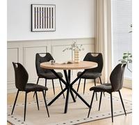 GrandCA HOME Ensemble Table et Chaises de Salle à Manger,Table Ronde de 100cm avec 4 Chaises Rembourrées Modernes,Convient Aux Salles à Manger et Aux Cuisines (Couleur Claire+Noir)