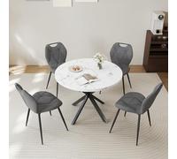GrandCA HOME Ensemble Table et Chaises de Salle à Manger,Table Ronde de 100cm avec 4 Chaises Rembourrées Modernes,Convient Aux Salles à Manger et Aux Cuisines (Motif marbre+Gris)
