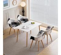 GrandCA HOME Ensemble Table et Chaises, tTable Carrée de 110 cm et 4 Fauteuils en Lin Patchwork, Idéal pour la Salle à Manger, la Cuisine et Le Salon (Blanc + Noir Gris)