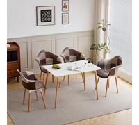 GrandCA HOME Ensemble Table et Chaises, tTable Carrée de 110 cm et 4 Fauteuils en Lin Patchwork, Idéal pour la Salle à Manger, la Cuisine et Le Salon (Blanc + Gris)