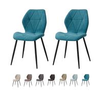 GrandCA HOME Lot de 2 Chaises de Salle à Manger, Chaises de Cuisine Nordiques, Chaises Rembourrées avec Pieds en Métal, Coussins en Tissu Losange, Lac Bleu-R