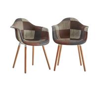 GrandCA HOME Lot de 2 Chaises de Salle à Manger Modernes, Style Patchwork Nordique avec Accoudoirs, Pieds en Hêtre, Idéales pour la Cuisine, Le Salon, la Salle à Manger et la Chambre (KJHUI)