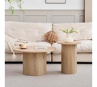 GrandCA HOME Lot de 2 Tables Basses Rondes, Table d'appoint Ronde pour Canapé, Plateau en MDF avec Sommier à Lattes en Bois, Convient pour Salon et Bureau(Grain de Bois Naturel)
