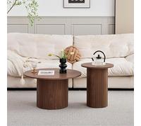 GrandCA HOME Lot de 2 Tables Basses Rondes, Table d'appoint Ronde pour Canapé, Plateau en MDF avec Sommier à Lattes en Bois, Convient pour Salon et Bureau(Grain de Bois Foncé)