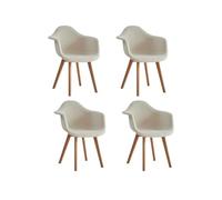 GrandCA HOME Lot de 4 chaises de Salle à Manger avec accoudoirs, chaises de Cuisine Vintage, fauteuils, Pieds en Bois Massif, pour Chambre, Salon, Salle à Manger et Cuisine (Beige)