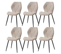 GrandCA HOME Lot de 6 Chaises de Salle à Manger, Chaises de Cuisine Nordiques, Chaises Rembourrées avec Pieds en Métal, Coussins en Tissu Losange, Beige-R
