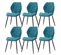GrandCA HOME Lot de 6 Chaises de Salle à Manger, Chaises de Cuisine Nordiques, Chaises Rembourrées avec Pieds en Métal, Coussins en Tissu Losange, Lac Bleu-R