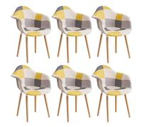 GrandCA HOME Lot de 6 Chaises de Salle à Manger Modernes, Style Patchwork Nordique avec Accoudoirs, Pieds en Hêtre, Idéales pour la Cuisine, Le Salon, la Salle à Manger et la Chambre (Jaune)