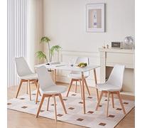 GrandCA HOME Table à Manger et 4 Chaises de Salle à Manger Moderne Table de Cuisine Rectangulaire Structure de Jonction Chaises de Table et de Cuisine Blanc