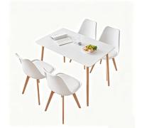 GrandCA HOME Table à Manger Rectangulaire avec 4 Chaises Rembourrées Ensemble de Salle à Manger, Maison, Bureau, Cuisine, Blanc