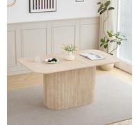GrandCA HOME Table à Manger Rectangulaire avec Coins Arrondis, Table à Manger de Cuisine Moderne de 160 cm avec Base en Bois, Grand Plan de Travail en MDF, pour 4 à 8 Personnes, Travertin Jaune