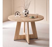 GrandCA HOME Table à Manger Ronde 120 cm, Table de Cuisine pour 4 Personnes, Table de Salle à Manger en Bois avec Base Croisée pour Cuisine, Salle à Manger, Salon, Chêne