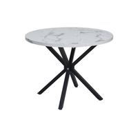 GrandCA HOME Table de Salle à Manger Ronde avec Plateau Effet Marbre Moderne, Table de Cuisine avec Quatre Pieds en Métal, pour Salle à Manger, Salon,Blanc + BKL