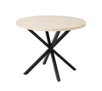 GrandCA HOME Table de Salle à Manger Ronde avec Plateau Effet MDF Moderne, Table de Cuisine avec Quatre Pieds en Métal, pour Salle à Manger, Salon,Travertin Jaune