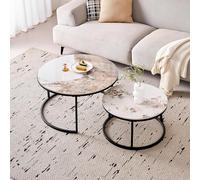 GrandCA HOME Tables Basses Rondes gigognes, Lot de 2 avec Cadre en métal Noir pour Salon Moderne, 60 cm et 80 cm. Tables d'appoint Pandora en Pierre frittée