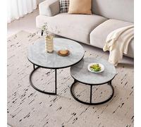 GrandCA HOME Tables Basses Rondes gigognes, Lot de 2 avec Cadre en métal Noir pour Salon Moderne, Tables d'appoint en Pierre frittée et marbre Gris de 60 cm et 80 cm