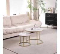 GrandCA HOME Tables Gigognes Ronde Lot de 2, avec Cadre en Métal Doré, Dessus Blanc Imitation Marbre, pour Salon, Chambre, Bureau, Appartement (Or) - 60x60/40x40cm
